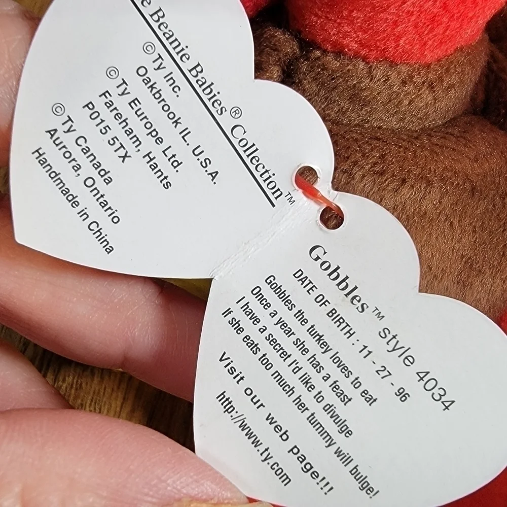TY Vintage Gobbles Turkey Thanksgiving Plush Animal Beanie Baby Babies 1996 PVC